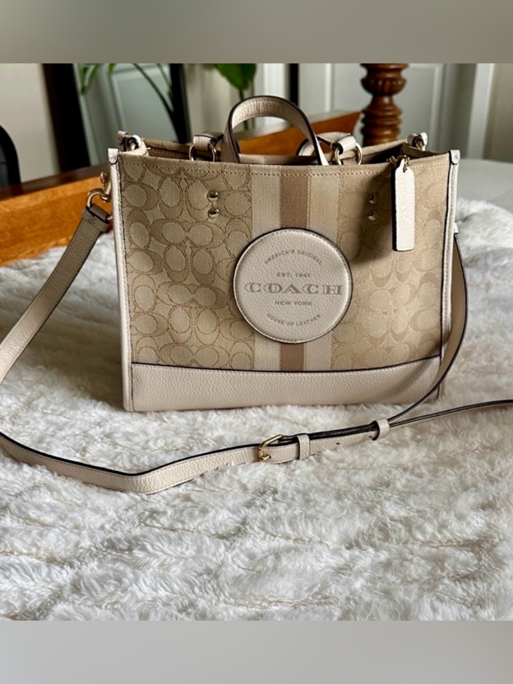 Coach Dempsey Satchel Beige Signature Canvas & Leather ✨ Crossbody